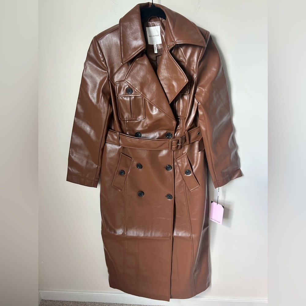 Avec les Filles brown Leather trench Coat